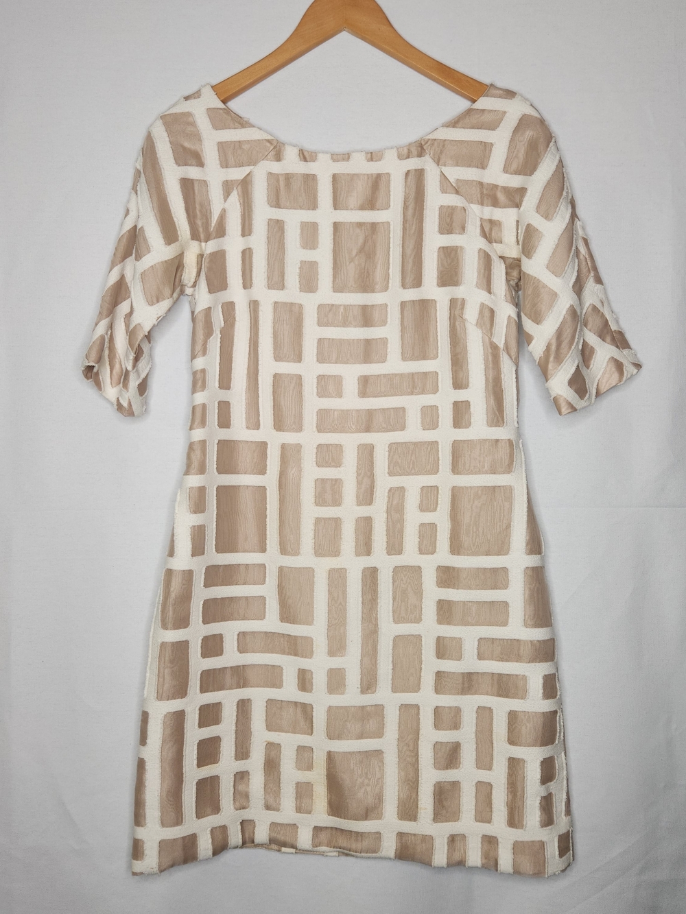 Lela Rose Cream & Tan Geometric Midi Dress
